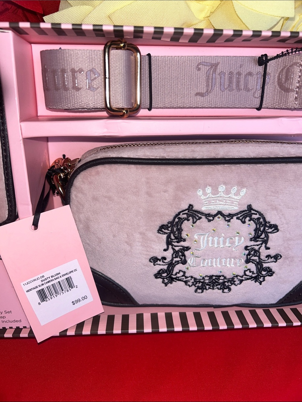 Juicy Couture Pink Velvet Crossbody Set with Black Trim - Picture 4 of 4